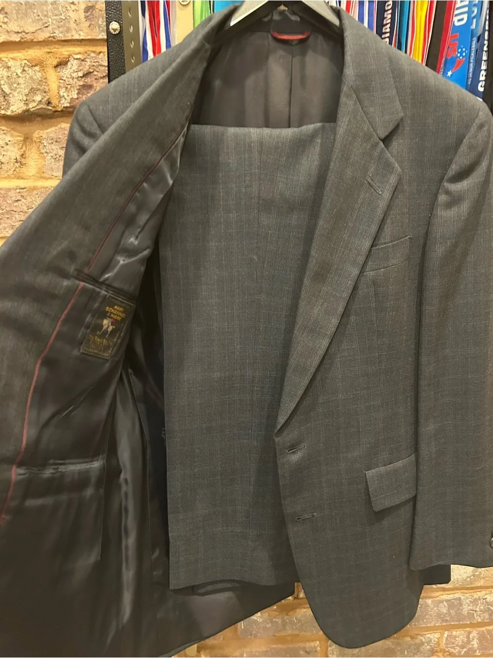 Hart Schaffner Marx Gray Blazer with Red Pinstripe Trim and pants